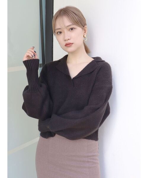 MURUA(ムルーア)の「バルキーニットポロ(ニット/セーター・レディース・ブラック/アイボリー/グレー・FREE)」の4枚目の写真