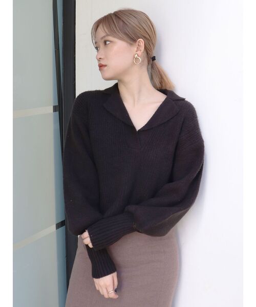 MURUA(ムルーア)の「バルキーニットポロ(ニット/セーター・レディース・ブラック/アイボリー/グレー・FREE)」の6枚目の写真