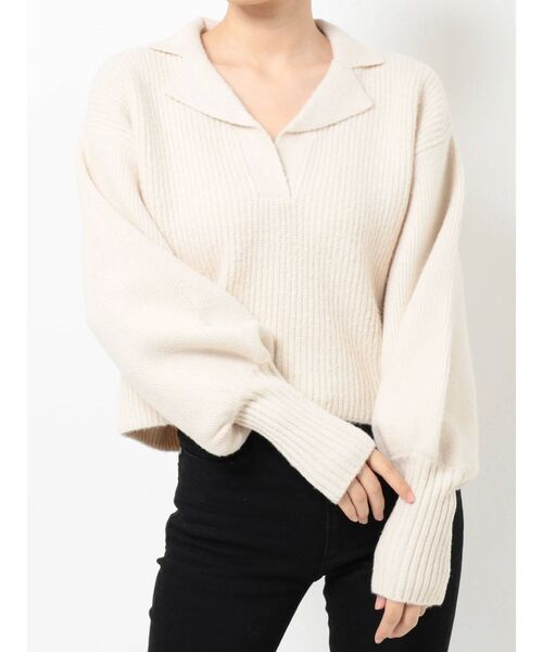 MURUA(ムルーア)の「バルキーニットポロ(ニット/セーター・レディース・ブラック/アイボリー/グレー・FREE)」の9枚目の写真