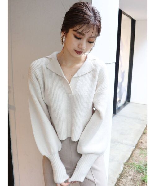 MURUA(ムルーア)の「バルキーニットポロ(ニット/セーター・レディース・ブラック/アイボリー/グレー・FREE)」の12枚目の写真