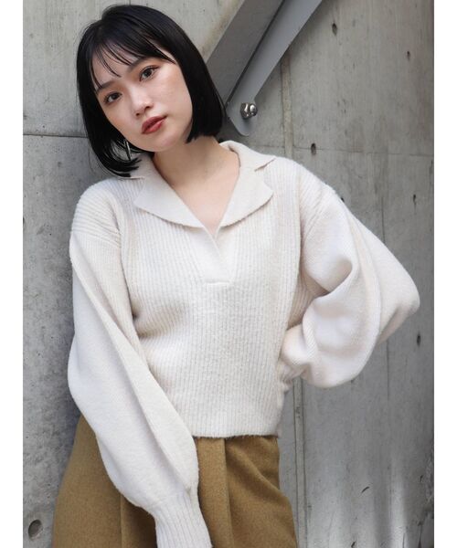 MURUA(ムルーア)の「バルキーニットポロ(ニット/セーター・レディース・ブラック/アイボリー/グレー・FREE)」の16枚目の写真