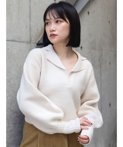 MURUA(ムルーア)の「バルキーニットポロ(ニット/セーター・レディース・ブラック/アイボリー/グレー・FREE)」の18枚目の写真