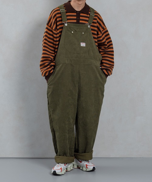kutir(クティール)の「コーデュロイオーバーオール(サロペット/オーバーオール・メンズ・ダークブラウン/グリーン/アイボリー・MEDIUM/LARGE)」の1枚目の写真