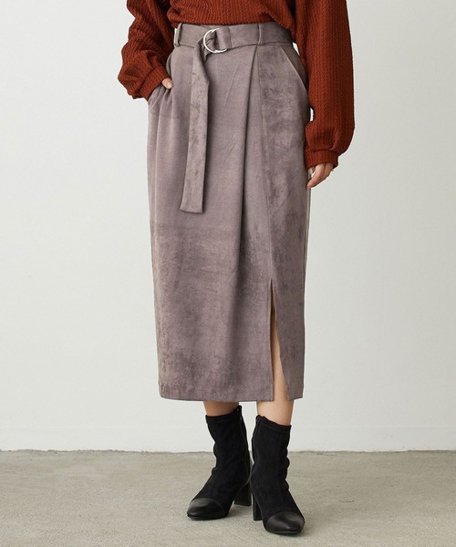 NICOLE white(ニコルホワイト)の「ベルト付きコクーンタイトスカート(スカート・レディース・グレー/サックスブルー/グレー系/ベージュ系・FREE)」の2枚目の写真