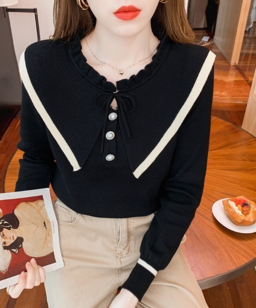 Loueme(ルエム)の「ビックカラーフリルネックニット(ニット/セーター・レディース・ホワイト/ブラック・FREE)」の16枚目の写真