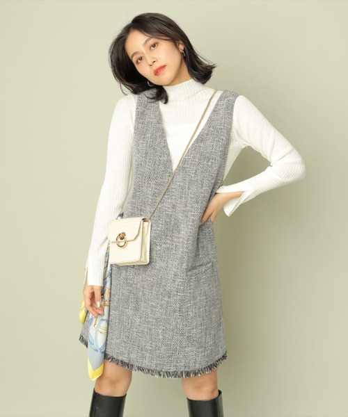 Mystrada（マイストラーダ）の「ツイードミニジャンスカ（ジャンパースカート・レディース・ホワイト/ブラックミックス/ブラック・36/38）」の17枚目の写真