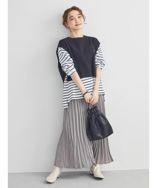 SETニットベスト+ギャザーシャツワンピース