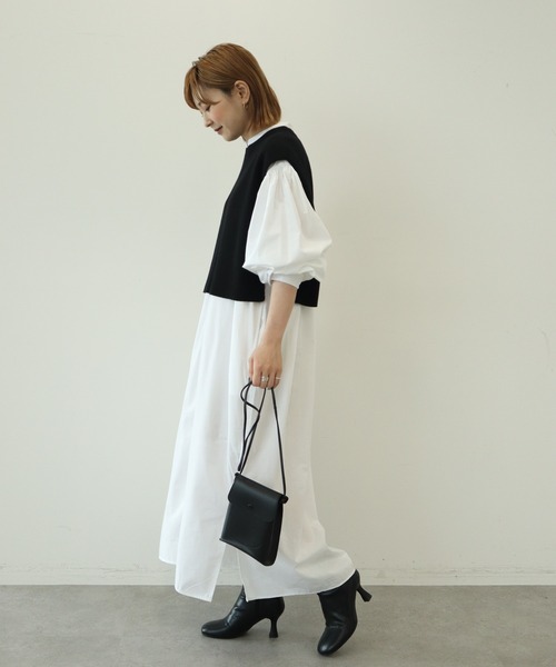 AMERICAN HOLIC(アメリカンホリック)の「SETニットベスト+ギャザーシャツワンピース(ワンピース・レディース・オフホワイト/その他5/ストライプ・M/L)」の8枚目の写真