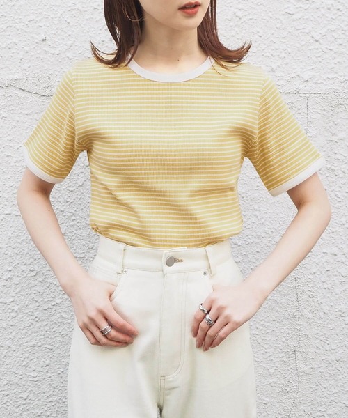 tiptop（ティップトップ）の「【ZOZO限定アイテム】ボーダーリンガーT（Tシャツ/カットソー・レディース・オフホワイト/イエロー/グリーン/ピンク/グリーン系その他/サックスブルー/ベージュ・FREE）」の19枚目の写真
