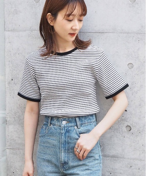 tiptop（ティップトップ）の「【ZOZO限定アイテム】ボーダーリンガーT（Tシャツ/カットソー・レディース・オフホワイト/イエロー/グリーン/ピンク/グリーン系その他/サックスブルー/ベージュ・FREE）」の9枚目の写真