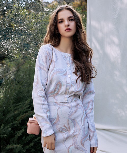 EIMY ISTOIRE(エイミーイストワール)の「eimy color marble ニットカーディガン(カーディガン/ボレロ・レディース・ピンク/ベージュ・FREE)」の7枚目の写真