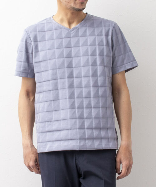 Stutostein Nolley's（シュテットシュタインノーリーズ）の「幾何学リンクスVネックTシャツ（Tシャツ/カットソー・メンズ・ホワイト/ネイビー/グレイッシュブルー/ライトグレー/ブラック・LARGE/MEDIUM/X-LARGE/SMALL）」の4枚目の写真