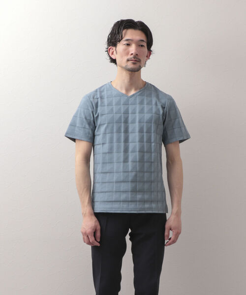 Stutostein Nolley's（シュテットシュタインノーリーズ）の「幾何学リンクスVネックTシャツ（Tシャツ/カットソー・メンズ・ホワイト/ネイビー/グレイッシュブルー/ライトグレー/ブラック・LARGE/MEDIUM/X-LARGE/SMALL）」の7枚目の写真