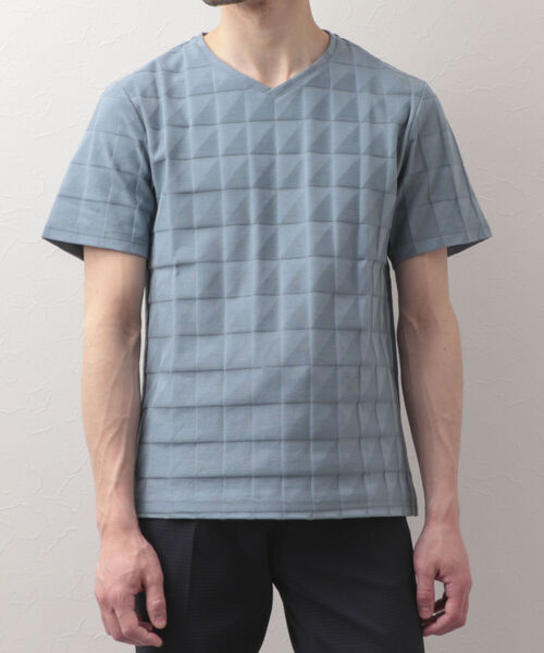 Stutostein Nolley's（シュテットシュタインノーリーズ）の「幾何学リンクスVネックTシャツ（Tシャツ/カットソー・メンズ・ホワイト/ネイビー/グレイッシュブルー/ライトグレー/ブラック・LARGE/MEDIUM/X-LARGE/SMALL）」の9枚目の写真