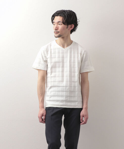 Stutostein Nolley's（シュテットシュタインノーリーズ）の「幾何学リンクスVネックTシャツ（Tシャツ/カットソー・メンズ・ホワイト/ネイビー/グレイッシュブルー/ライトグレー/ブラック・LARGE/MEDIUM/X-LARGE/SMALL）」の11枚目の写真