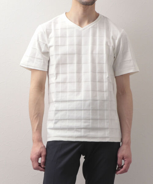 Stutostein Nolley's（シュテットシュタインノーリーズ）の「幾何学リンクスVネックTシャツ（Tシャツ/カットソー・メンズ・ホワイト/ネイビー/グレイッシュブルー/ライトグレー/ブラック・LARGE/MEDIUM/X-LARGE/SMALL）」の12枚目の写真