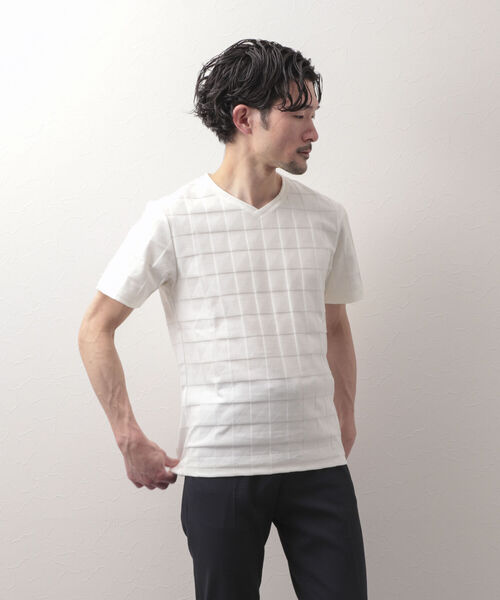 Stutostein Nolley's（シュテットシュタインノーリーズ）の「幾何学リンクスVネックTシャツ（Tシャツ/カットソー・メンズ・ホワイト/ネイビー/グレイッシュブルー/ライトグレー/ブラック・LARGE/MEDIUM/X-LARGE/SMALL）」の13枚目の写真