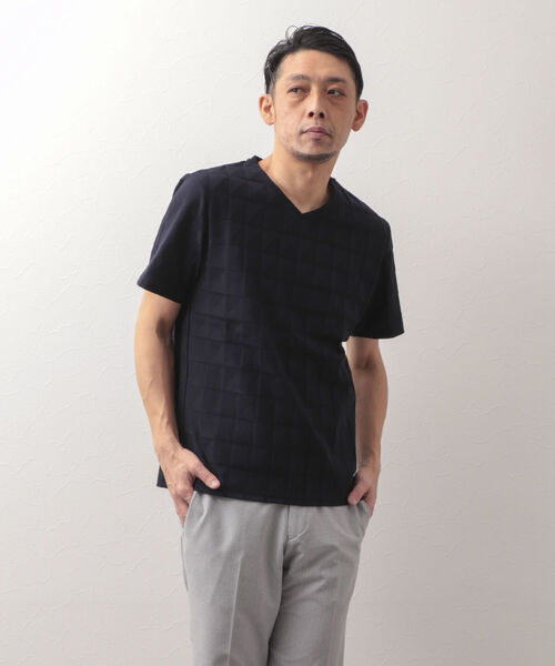 Stutostein Nolley's（シュテットシュタインノーリーズ）の「幾何学リンクスVネックTシャツ（Tシャツ/カットソー・メンズ・ホワイト/ネイビー/グレイッシュブルー/ライトグレー/ブラック・LARGE/MEDIUM/X-LARGE/SMALL）」の16枚目の写真