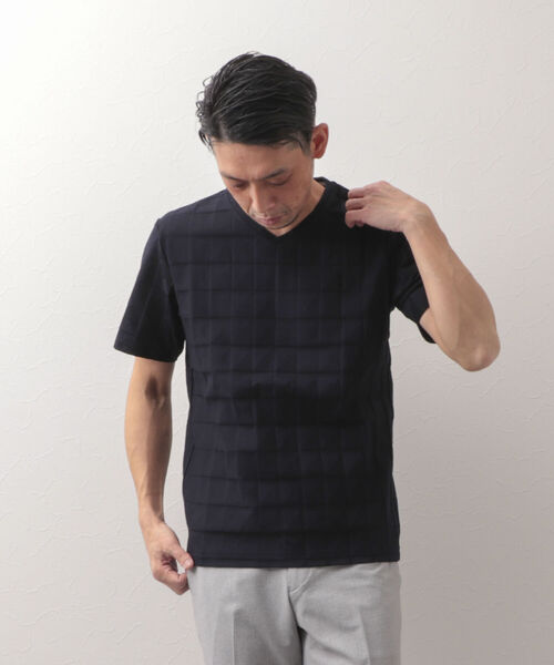 Stutostein Nolley's（シュテットシュタインノーリーズ）の「幾何学リンクスVネックTシャツ（Tシャツ/カットソー・メンズ・ホワイト/ネイビー/グレイッシュブルー/ライトグレー/ブラック・LARGE/MEDIUM/X-LARGE/SMALL）」の17枚目の写真