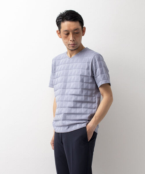 Stutostein Nolley's（シュテットシュタインノーリーズ）の「幾何学リンクスVネックTシャツ（Tシャツ/カットソー・メンズ・ホワイト/ネイビー/グレイッシュブルー/ライトグレー/ブラック・LARGE/MEDIUM/X-LARGE/SMALL）」の20枚目の写真