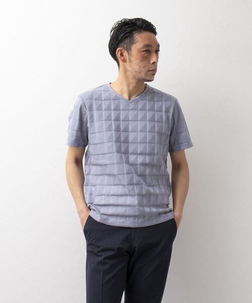 Stutostein Nolley's（シュテットシュタインノーリーズ）の「幾何学リンクスVネックTシャツ（Tシャツ/カットソー・メンズ・ホワイト/ネイビー/グレイッシュブルー/ライトグレー/ブラック・LARGE/MEDIUM/X-LARGE/SMALL）」の21枚目の写真