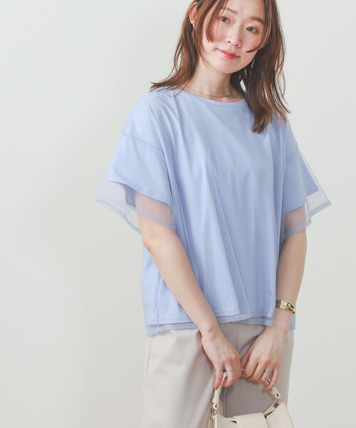 BEAMS HEART（ビームスハート）の「BEAMS HEART / レイヤード シアートップス（Tシャツ/カットソー・レディース・ブラック/オフホワイト/サックスブルー/ブラウン・FREE）」の4枚目の写真