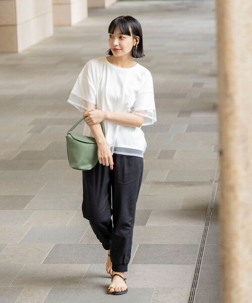 BEAMS HEART（ビームスハート）の「BEAMS HEART / レイヤード シアートップス（Tシャツ/カットソー・レディース・ブラック/オフホワイト/サックスブルー/ブラウン・FREE）」の7枚目の写真