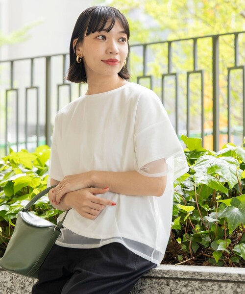 BEAMS HEART（ビームスハート）の「BEAMS HEART / レイヤード シアートップス（Tシャツ/カットソー・レディース・ブラック/オフホワイト/サックスブルー/ブラウン・FREE）」の14枚目の写真