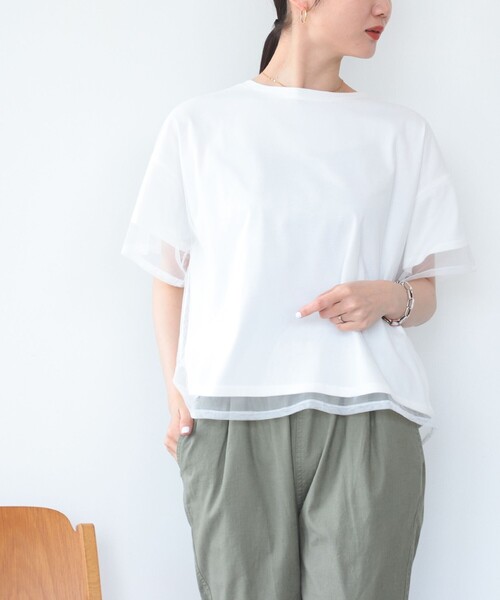 BEAMS HEART（ビームスハート）の「BEAMS HEART / レイヤード シアートップス（Tシャツ/カットソー・レディース・ブラック/オフホワイト/サックスブルー/ブラウン・FREE）」の17枚目の写真