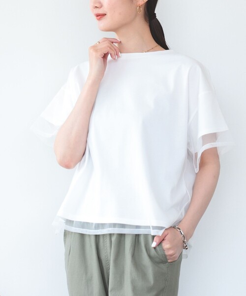 BEAMS HEART（ビームスハート）の「BEAMS HEART / レイヤード シアートップス（Tシャツ/カットソー・レディース・ブラック/オフホワイト/サックスブルー/ブラウン・FREE）」の18枚目の写真