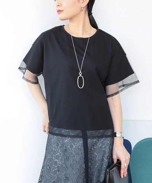 BEAMS HEART（ビームスハート）の「BEAMS HEART / レイヤード シアートップス（Tシャツ/カットソー・レディース・ブラック/オフホワイト/サックスブルー/ブラウン・FREE）」の3枚目の写真