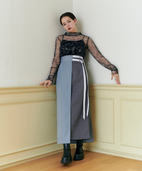 TINA：JOJUN（ティーナジョジュン）の「Hライン ドッキングスカート TINA：JOJUN（スカート・レディース・グレー/ブラック・S/M）」の3枚目の写真