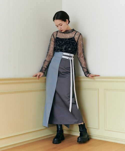 TINA：JOJUN（ティーナジョジュン）の「Hライン ドッキングスカート TINA：JOJUN（スカート・レディース・グレー/ブラック・S/M）」の4枚目の写真