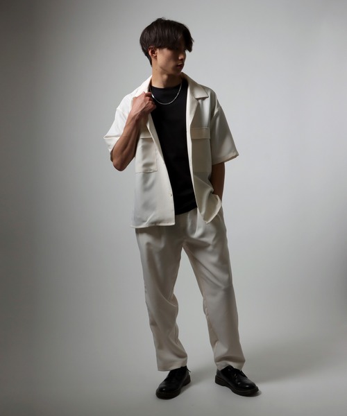ha|za|ma 経年真価 セットアップ 燕尾ジャケット＆ワイドパンツ＆シャツ セール】オープンカラーシャツ&ワイドパンツ セットアップ/上下2