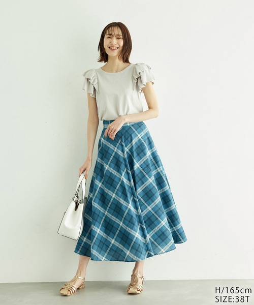 ROPE' PICNIC（ロペピクニック）の「【WEB限定カラー:ネイビー】着丈が選べるマドラスチェックスカート（スカート・レディース・ブラック/ネイビー/イエロー/グリーン・38/T38）」の7枚目の写真