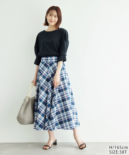ROPE' PICNIC（ロペピクニック）の「【WEB限定カラー:ネイビー】着丈が選べるマドラスチェックスカート（スカート・レディース・ブラック/ネイビー/イエロー/グリーン・38/T38）」の10枚目の写真