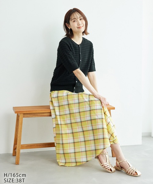 ROPE' PICNIC（ロペピクニック）の「【WEB限定カラー:ネイビー】着丈が選べるマドラスチェックスカート（スカート・レディース・ブラック/ネイビー/イエロー/グリーン・38/T38）」の13枚目の写真