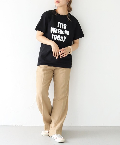 HER CLOSET(ハークローゼット)の「【shemoshelly】5.6オンスWeekendロゴTシャツ 新色追加(Tシャツ/カットソー・レディース・ホワイト/チャコールグレー/ブラック/ピンク/ネイビー/ホワイト系その他/ホワイト系その他2/ホワイト系その他3・S/M/L)」の20枚目の写真