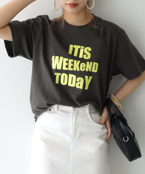 HER CLOSET（ハークローゼット）の「【shemoshelly】5.6オンスWeekendロゴTシャツ　新色追加（Tシャツ/カットソー・レディース・ホワイト/チャコールグレー/ブラック/ピンク/ネイビー/ホワイト系その他/ホワイト系その他2/ホワイト系その他3・S/M/L）」の14枚目の写真