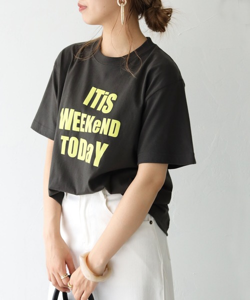 HER CLOSET（ハークローゼット）の「【shemoshelly】5.6オンスWeekendロゴTシャツ　新色追加（Tシャツ/カットソー・レディース・ホワイト/チャコールグレー/ブラック/ピンク/ネイビー/ホワイト系その他/ホワイト系その他2/ホワイト系その他3・S/M/L）」の15枚目の写真