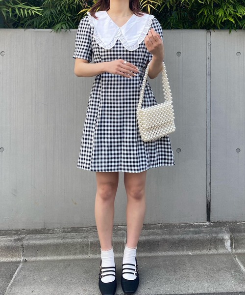 Voyage titty&Co.PETIT(ボヤージュティティアンドコープチ)の「【Voyage titty&Co. PETIT】フリルカラーギンガムワンピース(ワンピース・レディース・ブラック/ベージュ・FREE)」の11枚目の写真