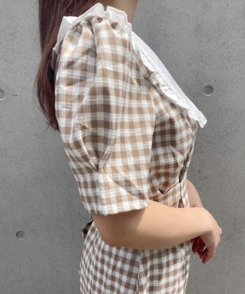 Voyage titty&Co.PETIT(ボヤージュティティアンドコープチ)の「【Voyage titty&Co. PETIT】フリルカラーギンガムワンピース(ワンピース・レディース・ブラック/ベージュ・FREE)」の5枚目の写真