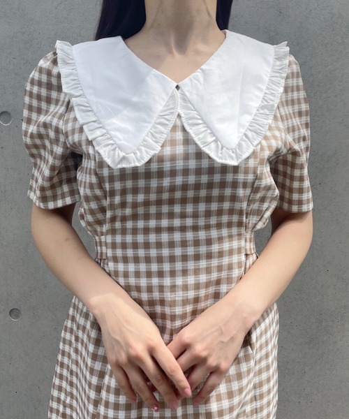 Voyage titty&Co.PETIT(ボヤージュティティアンドコープチ)の「【Voyage titty&Co. PETIT】フリルカラーギンガムワンピース(ワンピース・レディース・ブラック/ベージュ・FREE)」の6枚目の写真