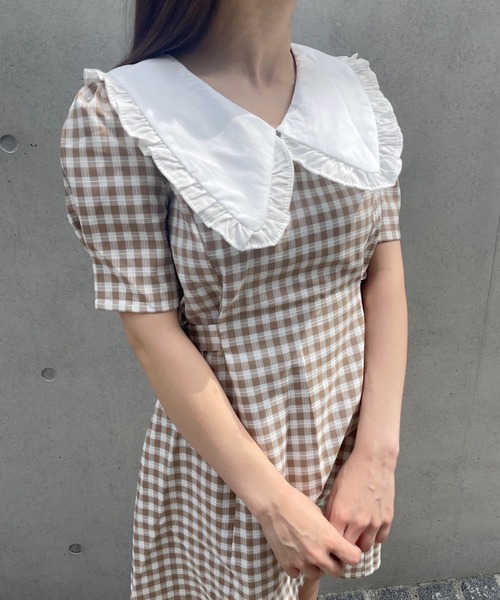 Voyage titty&Co.PETIT(ボヤージュティティアンドコープチ)の「【Voyage titty&Co. PETIT】フリルカラーギンガムワンピース(ワンピース・レディース・ブラック/ベージュ・FREE)」の7枚目の写真