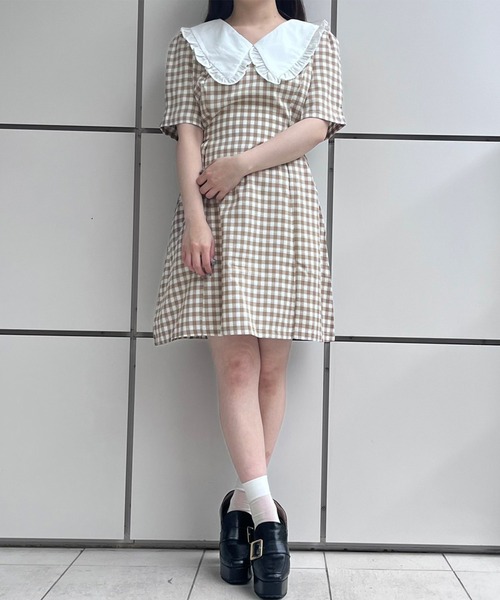 Voyage titty&Co.PETIT(ボヤージュティティアンドコープチ)の「【Voyage titty&Co. PETIT】フリルカラーギンガムワンピース(ワンピース・レディース・ブラック/ベージュ・FREE)」の16枚目の写真