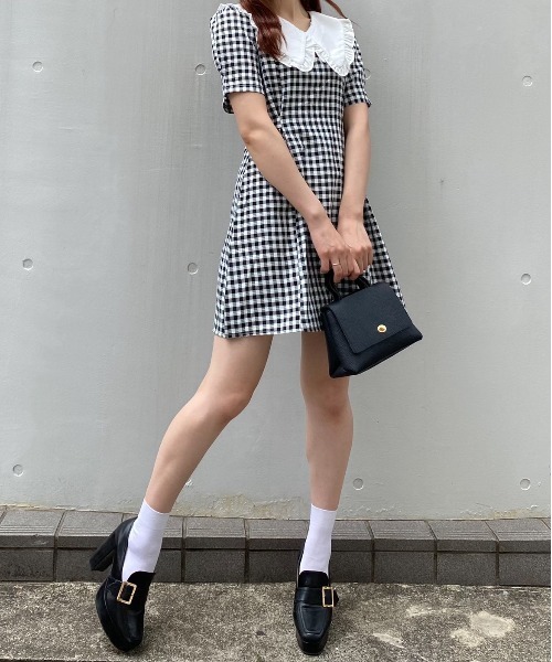 Voyage titty&Co.PETIT(ボヤージュティティアンドコープチ)の「【Voyage titty&Co. PETIT】フリルカラーギンガムワンピース(ワンピース・レディース・ブラック/ベージュ・FREE)」の12枚目の写真