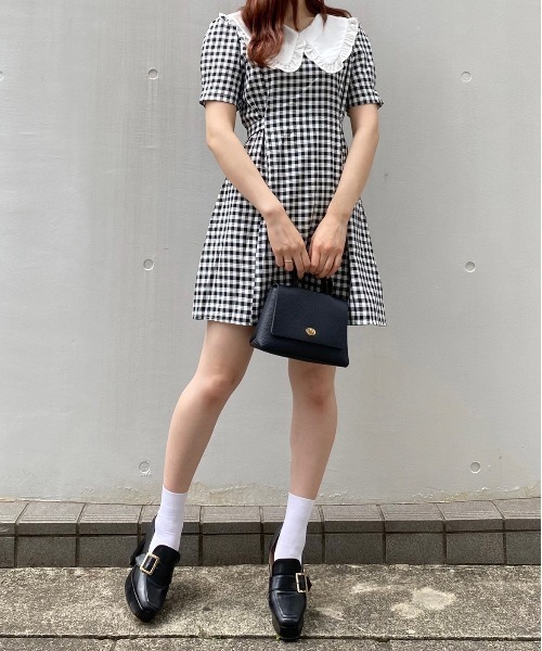 Voyage titty&Co.PETIT(ボヤージュティティアンドコープチ)の「【Voyage titty&Co. PETIT】フリルカラーギンガムワンピース(ワンピース・レディース・ブラック/ベージュ・FREE)」の13枚目の写真