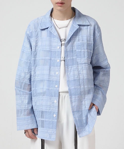 WESTBOY（ウエストボーイ）の「オープンカラーシアーシャツ WO22S4TP13 【WB ORIGINALS】（シャツ/ブラウス・メンズ・グリーン/ホワイト/ブラック/ブルー・M/L/XL）」の4枚目の写真