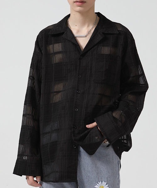 WESTBOY（ウエストボーイ）の「オープンカラーシアーシャツ WO22S4TP13 【WB ORIGINALS】（シャツ/ブラウス・メンズ・グリーン/ホワイト/ブラック/ブルー・M/L/XL）」の2枚目の写真