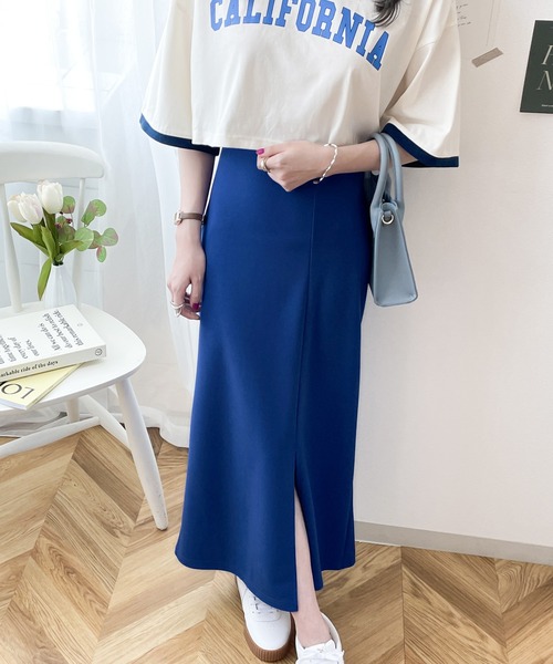 mily bilet（ミウィビレット）の「【mily bilet】スリット入りハイウエストIラインスカート（スカート・レディース・ブラック/ブルー/グリーン/オレンジ/グレイッシュベージュ・SMALL/MEDIUM/LARGE）」の8枚目の写真